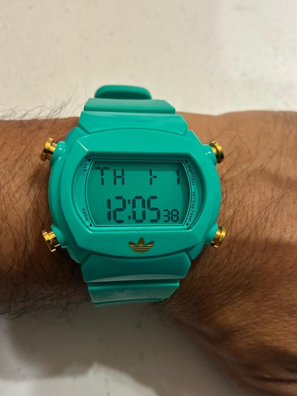 adidas Green Digital Sports Watch with Gold Accents